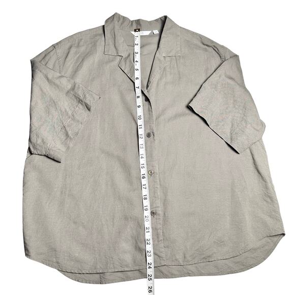 Uniqlo | Women | Slate Gray Boxy Minimalist Linen Blend Button Up Shirt | Large - Picture 6 of 9
